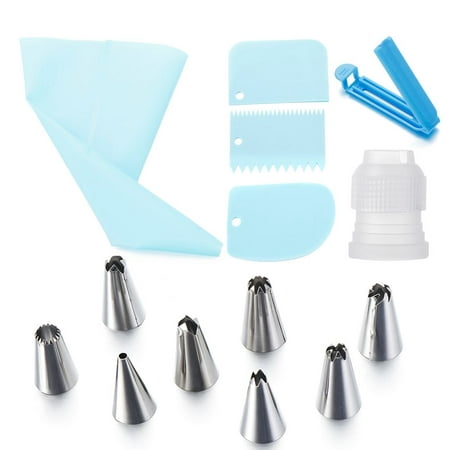 

14 Pcs/Set Home & Kitchen Stainless Steel Cake Decorating Cupcake Baking Mold Ice Cream Tool Pastry Bag Icing Piping Nozzles BLUE