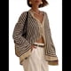 thumbnail image 2 of Camisas A Rayas con Botones para Mujer, Blusas Informales, Holgadas, de Larga y con Cuello Alto, Elegantes. Rayas Negras S, 2 of 10