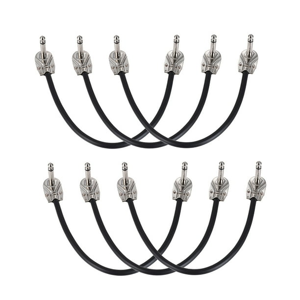 Cable de audio ammoon 30cm / 12in Instrumento del Pedal del Efecto de la Guitarra Cable de Conexión 1/4in Plata Enchufe en Ángulo Recto Chaqueta Negra del PVC, Paquete de 6 Unidades Tomshoo Cable de audio