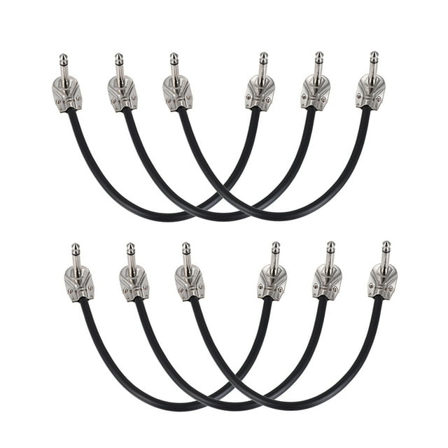 Cable de audio ammoon 30cm / 12in Instrumento del Pedal del Efecto de la Guitarra Cable de Conexión 1/4in Plata Enchufe en Ángulo Recto Chaqueta Negra del PVC, Paquete de 6 Unidades Tomshoo Cable de audio