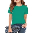 thumbnail image 3 of Girls Short Sleeve Shirts Slim Fit Tops Cute Crewneck Trendy Basic Kids Clothes Toddler Baby Tee Shirt Casual Workout Tee, 3 of 4