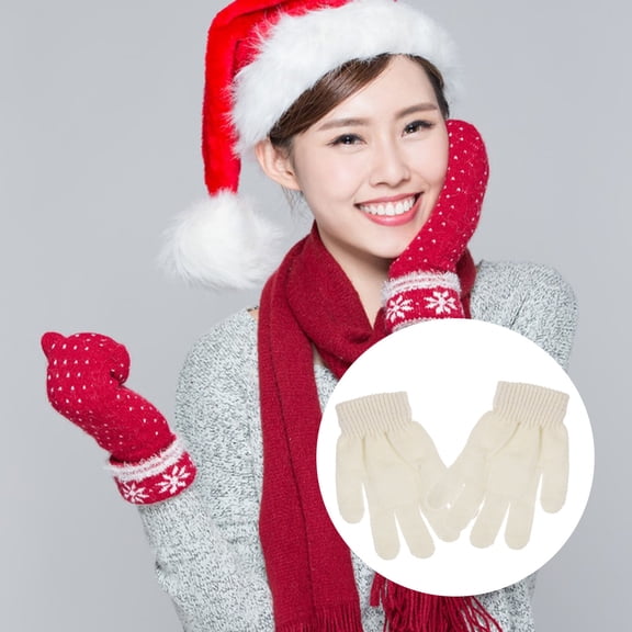 FOMIYES Warm White Knitted Gloves Stretchy Five Finger Gloves for Winter Use