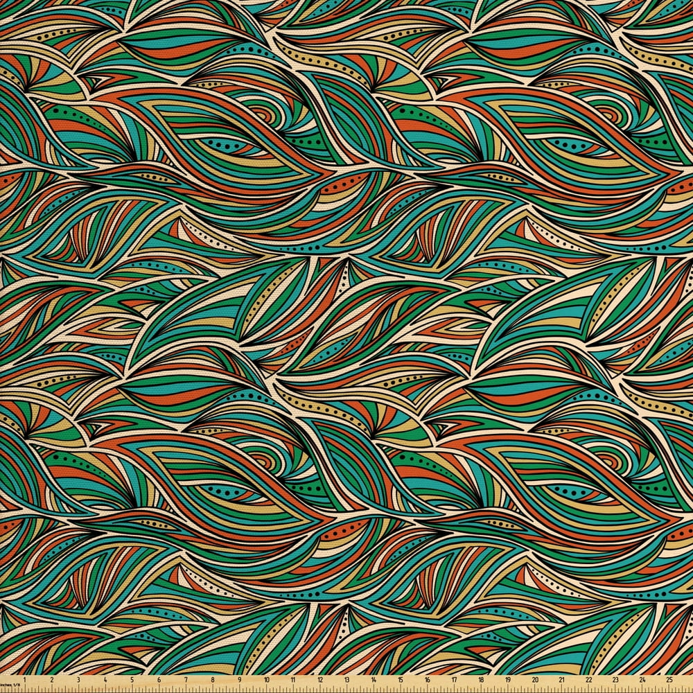 Abstract Fabric by The Yard, Colorful Composition with Swirled Lines