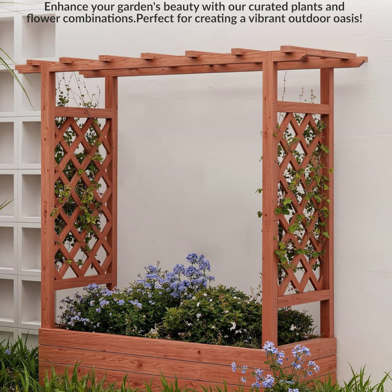Riedhoff Wooden Raised Garden Bed with Trellis, Hanging Roof & Side Trellis, 79 x 17 x 45"