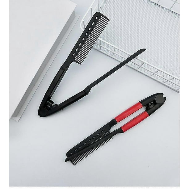 2 Pieces Flat Iron Comb Hair Straightener Comb Salon Hair Brush Combs Hairdressing Styling Hair Straightener Straight V Comb (Red, Black)