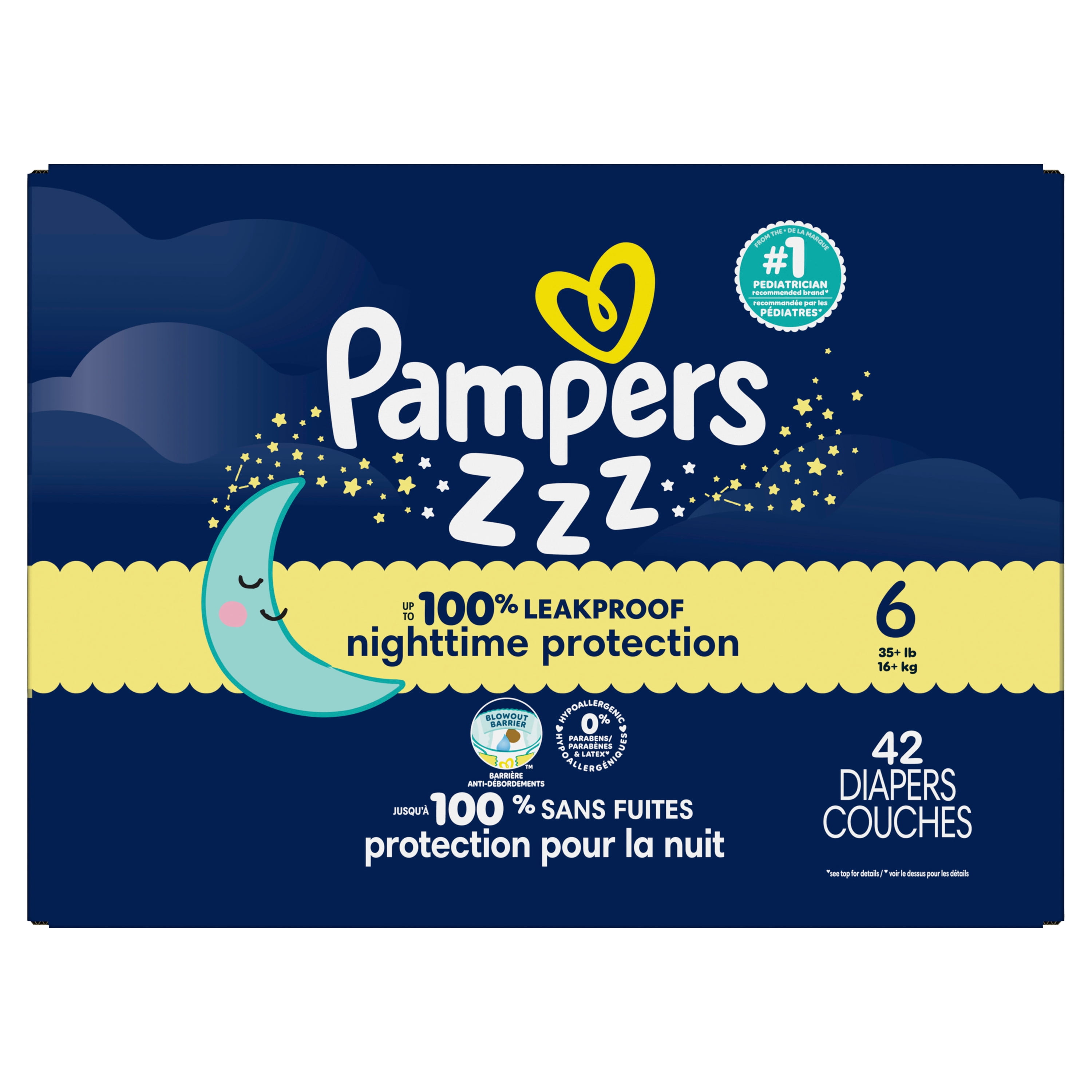 ZZZ Overnight Diapers, Size 6 (35+ lbs), Nighttime Protection Disposable Baby Diaper