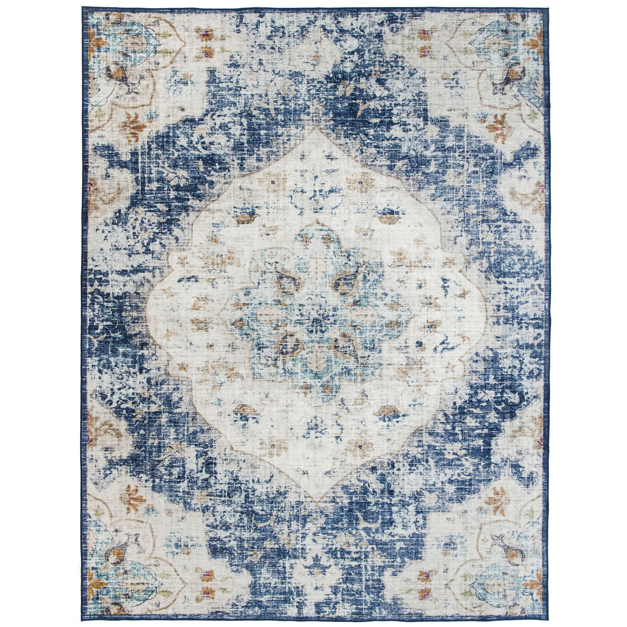 ReaLife Rugs Machine Washable Printed Vintage Distressed Bohemian Blue