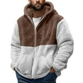 thumbnail image 2 of BiZtdJrK Mens Fuzzy Sherpa Jacket Fleece Long Sleeve Full-Zip Hooded Sweatshirts Casual Winter Warm Outdoor Jacket Coats with Pockets, Brown, XXL, 2 of 3