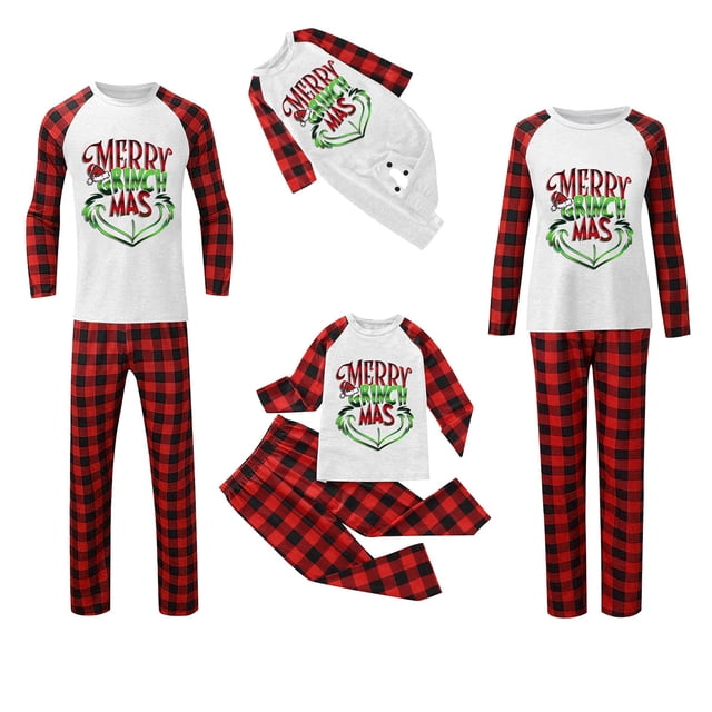 Conjuntos de pijamas navideños familiares a juego Grinch 2024, pijama de Grinch con parte superior y pantalones de pijama a cuadros, pijama de Grinch para niños y adultos para la familia, 10 Años