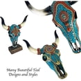thumbnail image 7 of Urbalabs Western Teal Gem Gold Cross Longhorn Cow Skull and Horns Sculpture Faux Taxidermy Animal Western Wall Mount Decor 20 Inches Wide Bull Statue Ranch Decoration Hand Painted, 7 of 7