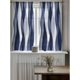 thumbnail image 4 of Navy Blue Tier Curtains 45 Inch Length,Sheer Curtains for Bedroom Living Room Window Modern Moire Abstract Ripple Geometric Rod Pocket Drapes Kitchen Curtains Small Half Window 27.5"x45" 2 Panels, 4 of 7