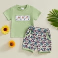 thumbnail image 2 of Gerichy Boys Summer Outfits Toddler Baby Boy Summer Outfits Embroidered Short Sleeve T Shirt Top Plaid Gingham Boxer Shorts Set, 2 of 7