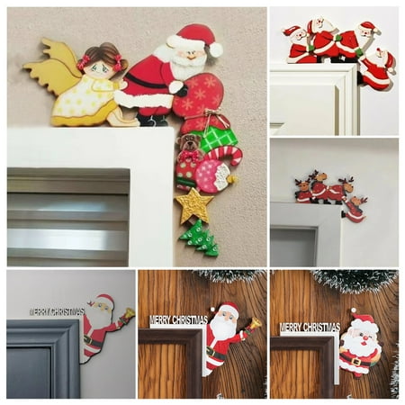 

Callipe Christmas Door Topper Decoration Santa Claus Door Corner Top Frame Sign Wood Holiday Home Decor for Christmas Party