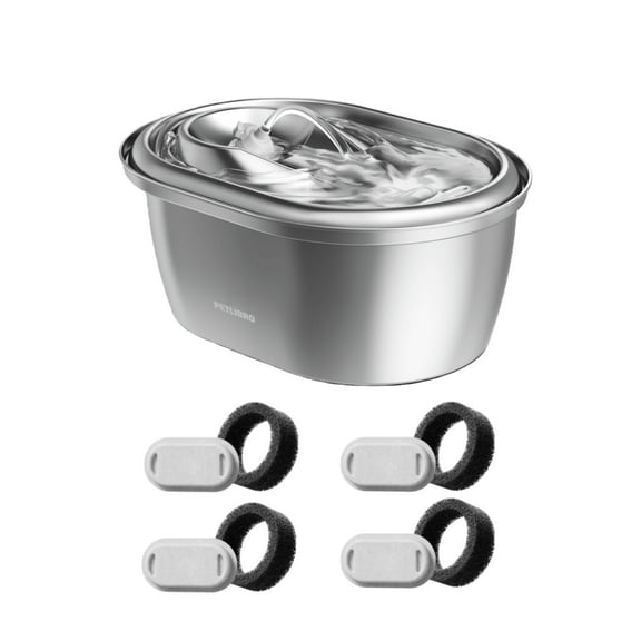 Petlibro 3L/101.44 oz Stainless Steel Cat Water Fountain Food-Grade Automatic Water Dispenser for Cats and Dogs, Indoor Pet Water Fountain with 4 Filters & 4 Sponges