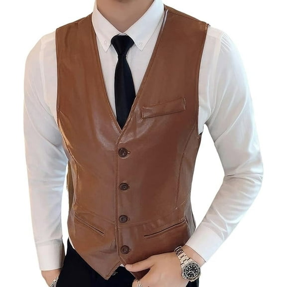 HIDE CRAFTS Men’s Tan Brown Genuine Sheepskin Sleeveless Vest Casual Business Office Meeting Slim Fit Waistcoat