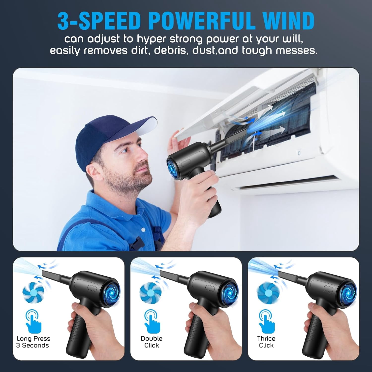 Powerful Compressed Air Duster, Cordless Handheld Electric Blower With 160,000 RPM Jet Air Flow For Keyboard Cleaning, Outdoor Use, Pet Grooming, Home Cleaning
