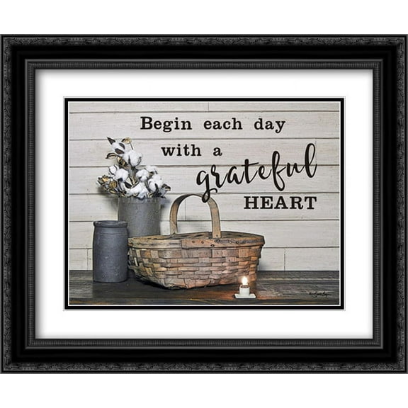 Begin Each Day with a Grateful Heart 2x Matted 24x20 Black Ornate Framed Art Print by Boyer, Susie
