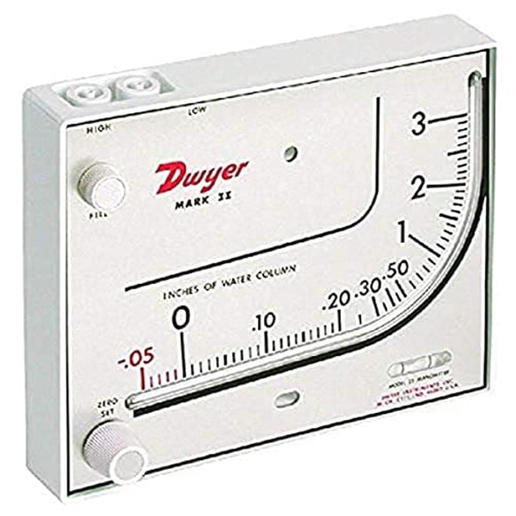 Manómetro de montaje en pared lleno de líquido Dwyer Mark II 25 0-3"" w.c. 3% de precisión