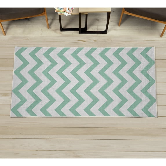 Striped Decorative Rug, Modern Summer Season Pattern Zigzag Tile Design Wavy Curved Horizontal Motif, Quality Carpet for Bedroom Dorm and Living Room, 6 Sizes, Almond Green, by Ambesonne