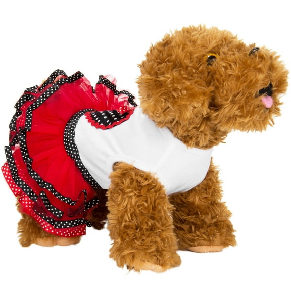 CUECUEPET Cotton Dog Dress (Minnie Red Polka Dots Design) for Female / Girl Dogs [Multiple Sizes Available]