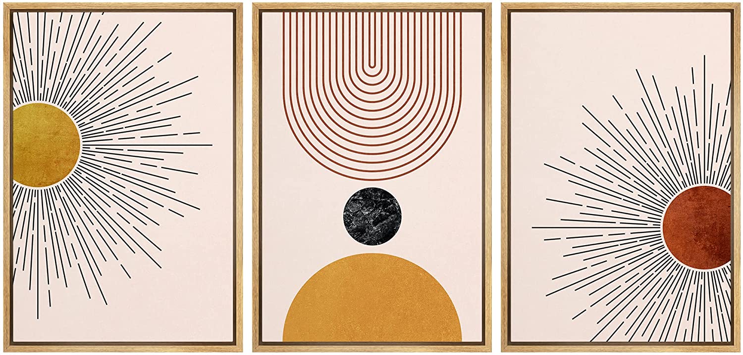 IDEA4WALL Framed Canvas Print Wall Art Set MidCentury Geometric Solar