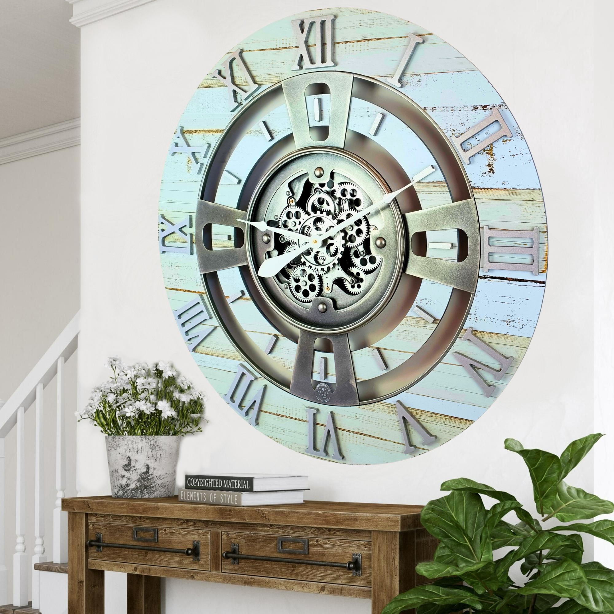 THE GEARS CLOCK Wall Clock with Real Moving Gears EN-LI_ 36 in Round Desert-Beige