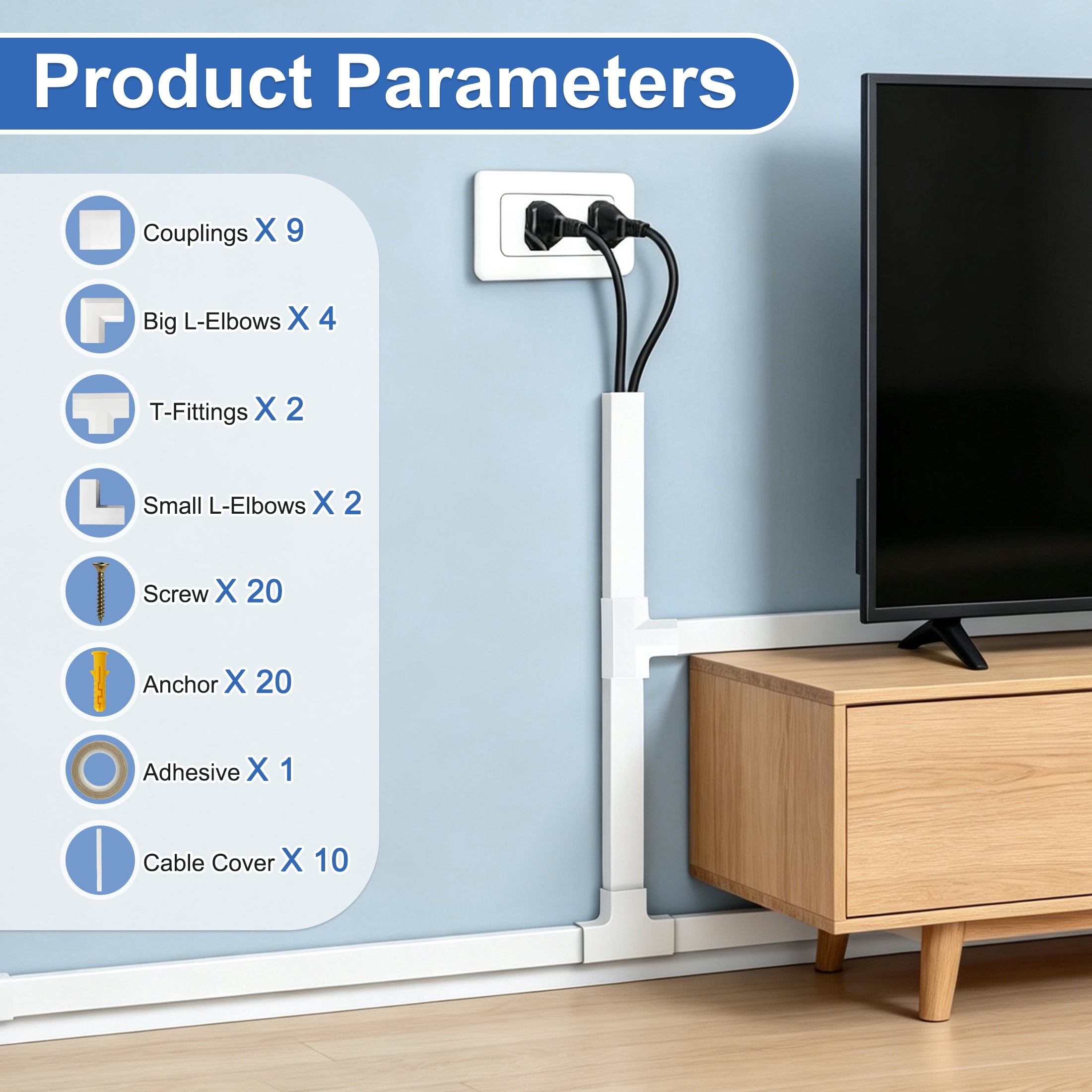 157 Inch Cable Concealer Wall Cord Cover Kit, PVC Wire Hider for Wall, Self‑Adhesive Cable Raceway, Cord Management System to Hide TV Wires, Cables Organizer for Home Office