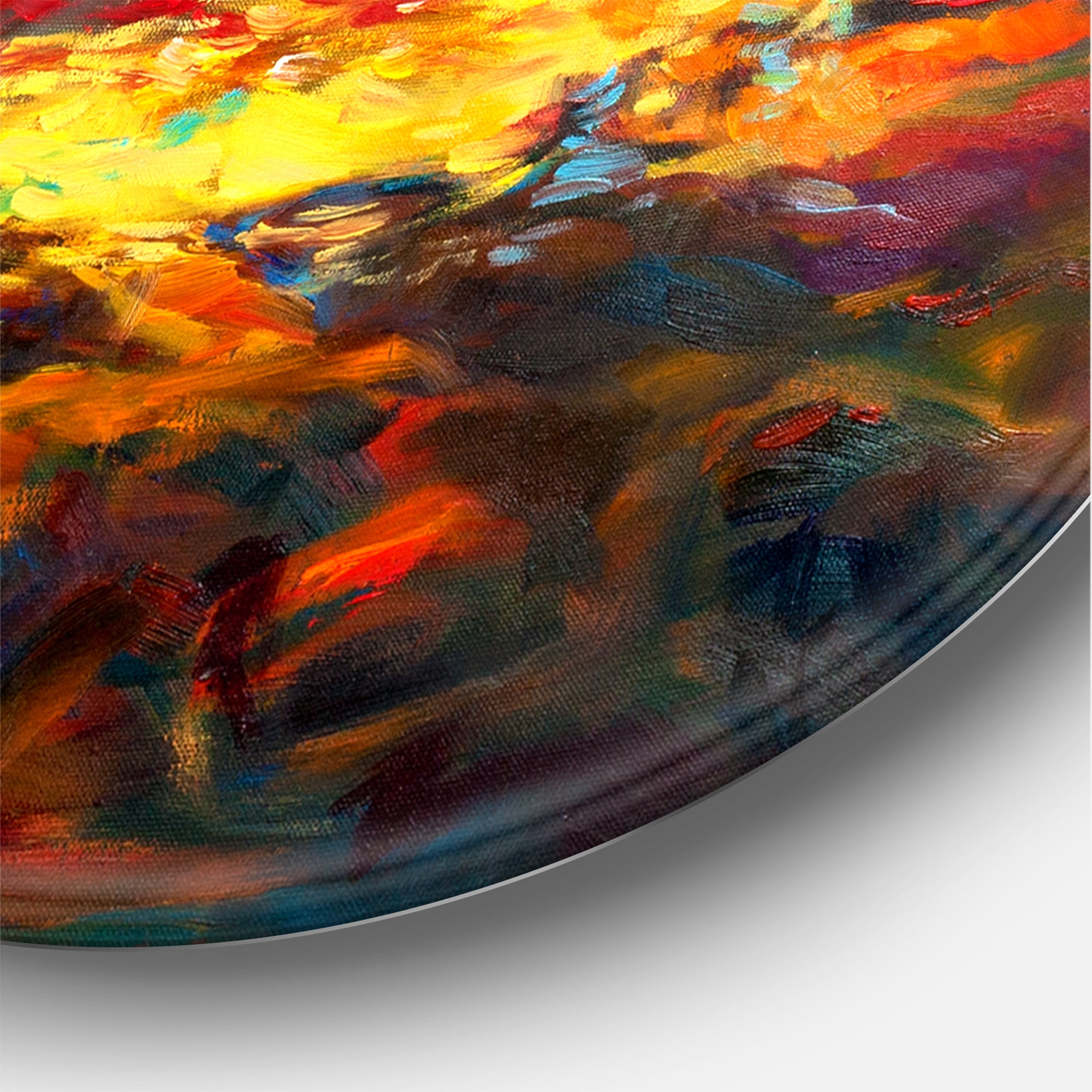 Designart 'Red and White Boats By The Pier At A VIbrant Sunset' Nautical & Coastal Circle Metal Wall Art 23x23 - Disc of 23