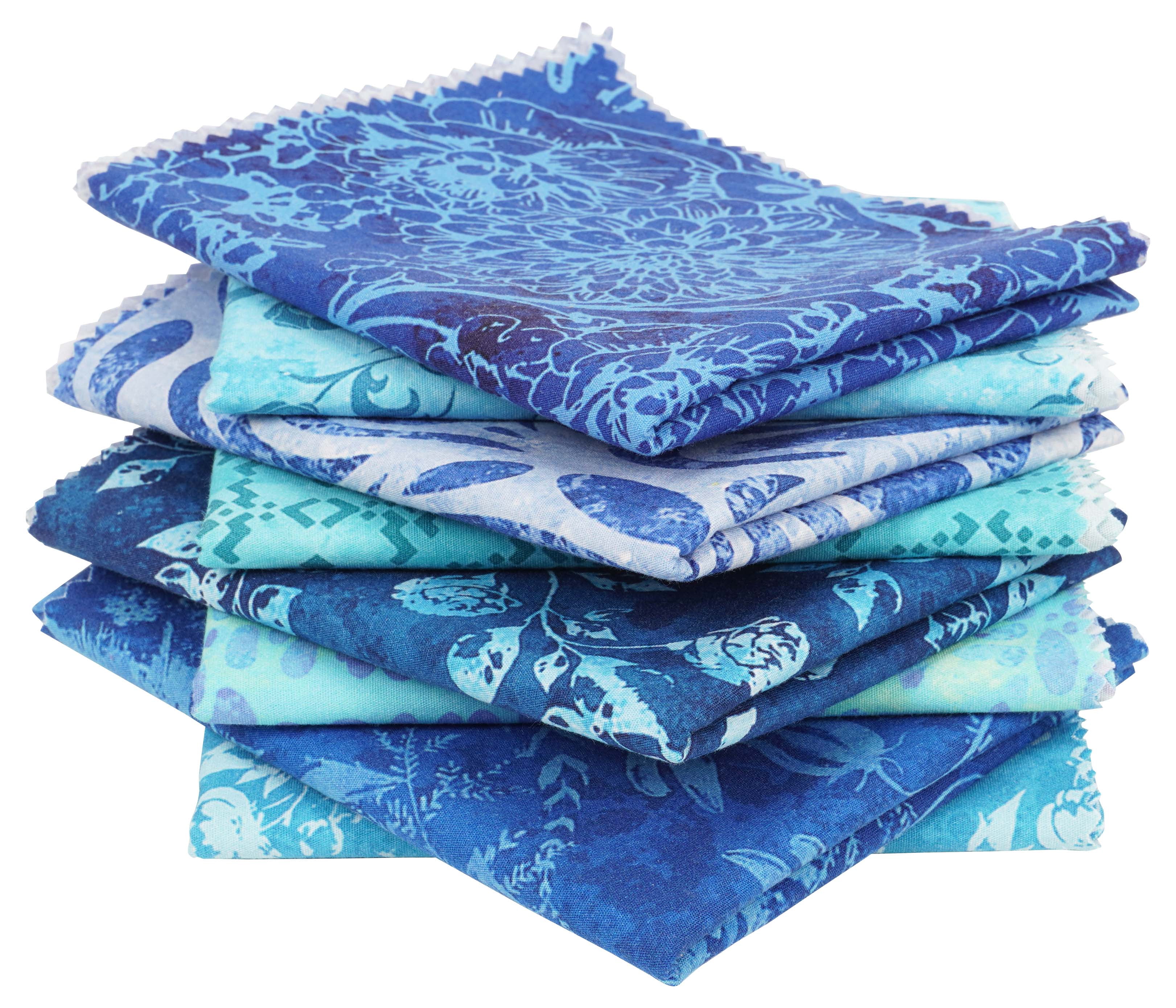 Soimoi 8 Pc Fat Quarter Bundle-BatikPrint 18"x 22"DIY Patchwork-100% CottonPre-Cut Quilting Fabric Medium Blue