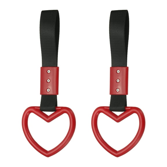 Uxcell 2 Pcs Heart Shaped Car Handle Straps, Car Hanging Accessories Bumper Warning Ring Drift Charm for Auto Bus Decor Interior Exterior Decoration, Red (Black Strap)