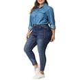 thumbnail image 2 of Unique Bargains Women's Plus Size Stretch Mid Rise Washed Skinny Jeans, 2 of 7