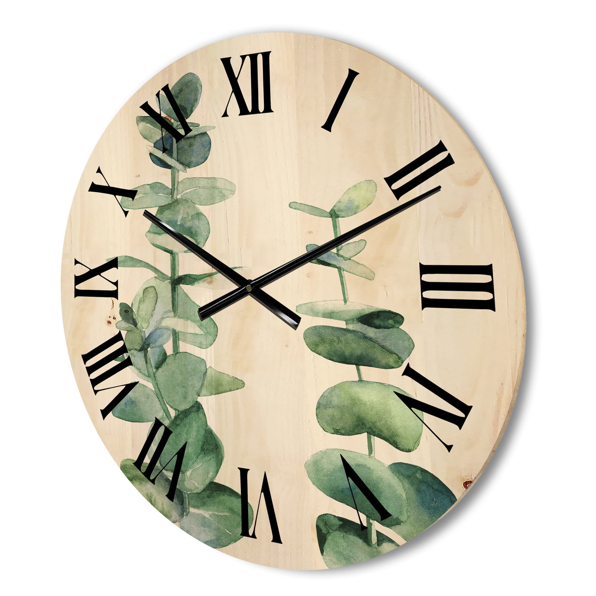 Designart 'Green Eucalyptus Branch' Tropical Wood Wall Clock
