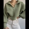 thumbnail image 4 of Suéteres de Larga para Mujer, Suéter Ajustado y Elástico de Gran Tamaño, Jersey de Punto Acanalado de Color Liso. Verde S, 4 of 8