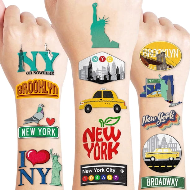 96 PCS Tatuajes Temporales Precortados de la Ciudad de Nueva York NYC para Niños Decoraciones de Fiestas de Cumpleaños Temáticas Favores Suministros Decoración Pegatinas de Tatuaje de Paisaje Urbano S