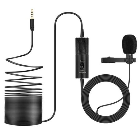 Carevas Lavalier Microphone Omnidirectional Recording Mini Mic with Clip 3.5mm Plug Comapatible with Phone Camera Equipment Interview Vlogging Audio Video Recording 20ft Cable Line
