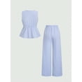 thumbnail image 3 of Women'S Summer Two-Piece Suit Striped Print Sleeveless Lace-Up Vest Tank Top Pants Beach Holiday Set Blue L, 3 of 9