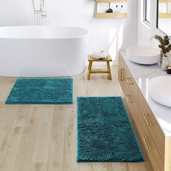 Nestl Bathroom Rugs, Machine Washable Bath Mats For bathroom Floor Rugs, Nonslip Backing Rubber Bath Rug, Teal