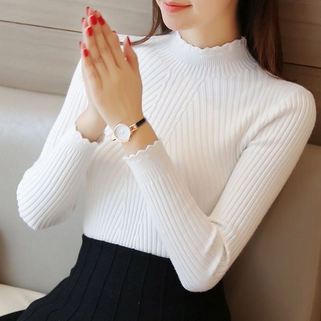 Chandail Col Roulé Femme Mode 2021 Nouveau Haut Extensible Femme Couleur Bonbon Tricot Manches Longues