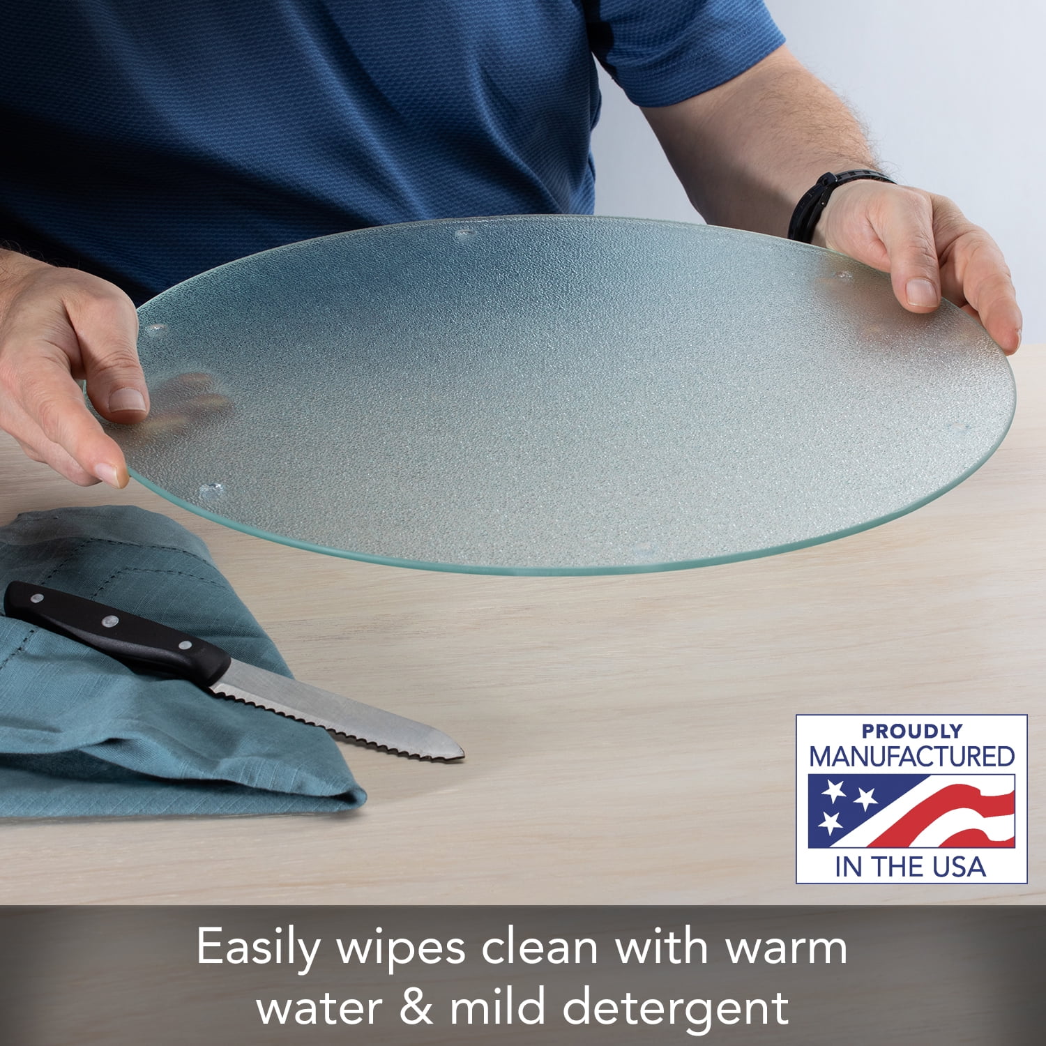 CounterArt Transparent Textured 4mm Heat Tolerant Round Tempered Glass Cutting Board