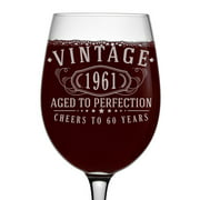 Vintage 1961 Etched 16oz Stemmed Wine Glass - 60th Birthday Aged to Perfection - 60 years old gifts