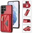 thumbnail image 6 of ELEHOLD Luxury Leather Wallet Case for Samsung Galaxy S22 Ultra,with Card Slots Zipper Pocket Kickstand Function Adjustable Crossbody Shoulder Strap Shockproof Purse Phone Case, Red, 6 of 6