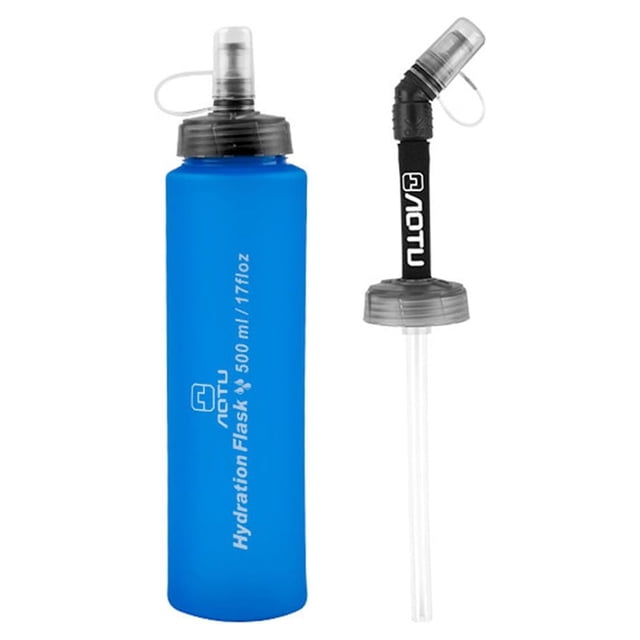 Bouteille d'Eau Sportive Pliable de 500 ml en TPU de Qualité Alimentaire avec Formes Optionnelles (Fond Rond/ellipse) et Paille Allongée de Rechange pour la Course, le Vélo, la Randonnée – Flasque Souple Légère pour le Conditionnement Physique en Plein Air
