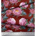 thumbnail image 3 of Soimoi Tissu en Voile de Coton Rouge Imprimé Feuilles & Fleurs Tissu au Mètre 42 Pouces de Large, 3 of 3