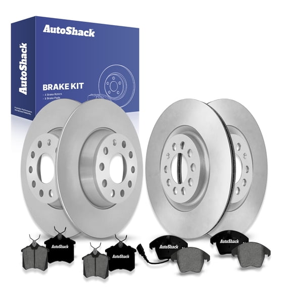 AutoShack Front Vented & Rear Solid Brake Rotors   Premium Ceramic Pads 12-PC Brake Kit Replacement for 2014 Volkswagen Jetta 2011-2013 Audi A3