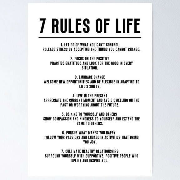 7 Rules Of Life Inspirational Quotes Poster- Unframed Poster | Wall Art | Perfect For Home Decor & Gifts, 8x12