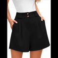thumbnail image 3 of Pantalones Cortos de Trabajo Informales para Mujer, de Verano 2025, con Cintura Alta Elástica, Plisados, Aberturas Laterales y Bolsillos. Negro L, 3 of 9