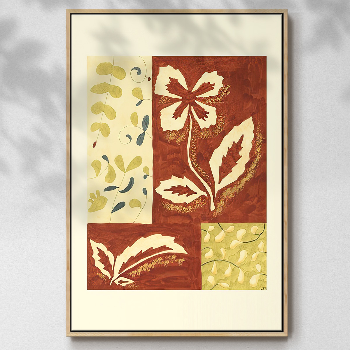 Festive Floral II - Framed Gallery Wrapped Holiday Canvas - 27 x 41 - Natural Wood Frame