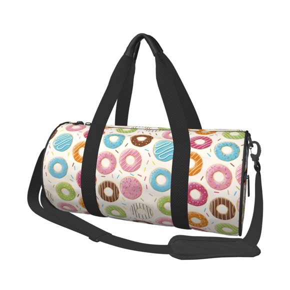 Fotbe Colorful Donuts Pattern Foldable Sports Gym Bag with Wet Dry Pocket, Travel Bag, Large Capacity Duffel Bag, Splash Proof Carry on Bag, Overnight Bag, Weekender Bag