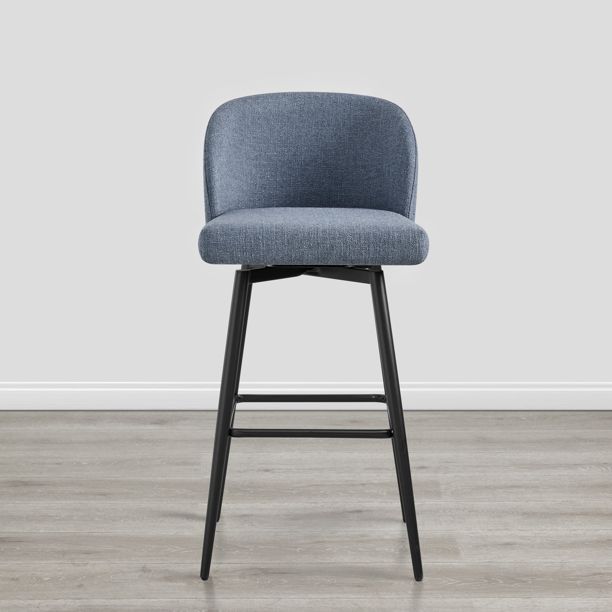 Spruce & Spring Bar Height Swivel Barstool with Metal Legs Set of 2, Blue, Fabric