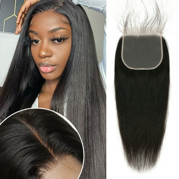 5x5 Lace Closure 180% Density Deep Parting Brazilian Straight Invisible Knots, 100% Human Hair Swiss Lace Closure Pre Plucked Natural Color
